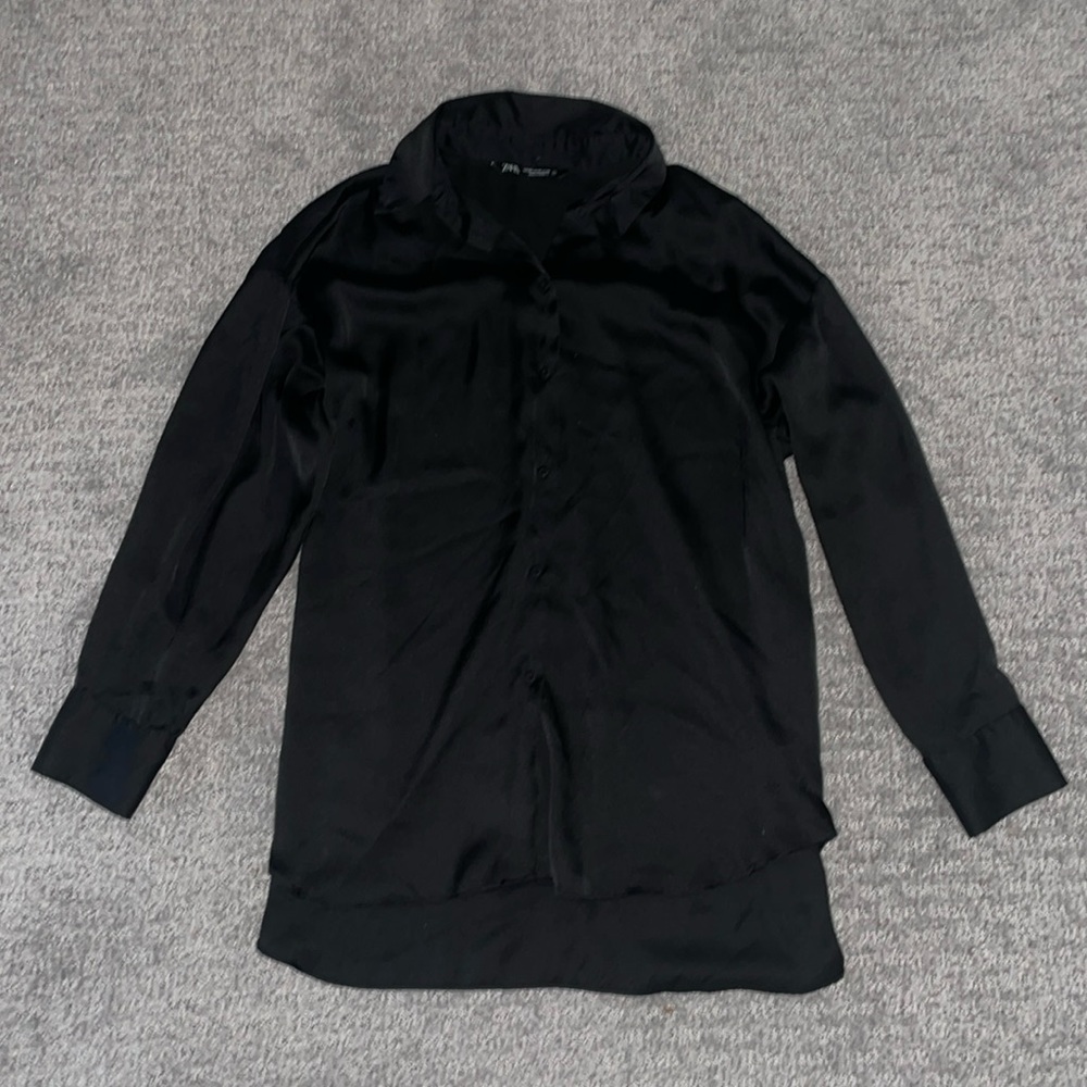 Zara Oversized Black Collared Buttonup